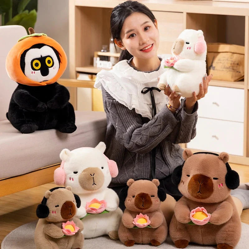 Adorable Fluffy Capybara and Monkey Plush Toy Friends