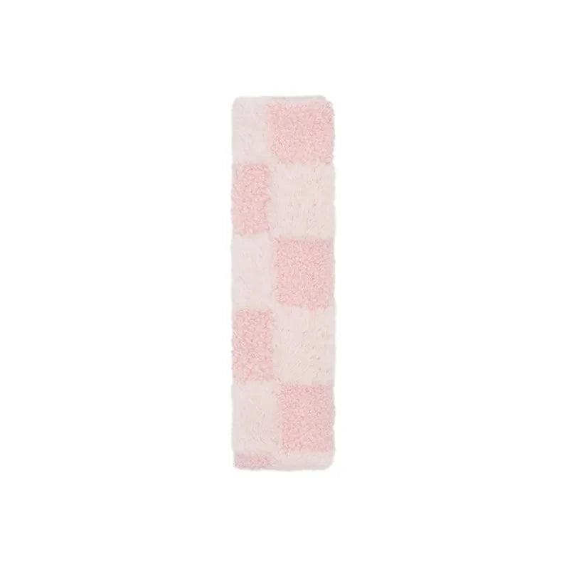 Cozy Fluffy Checkered Plush Car Seat Belt Cover for Ultimate Comfort