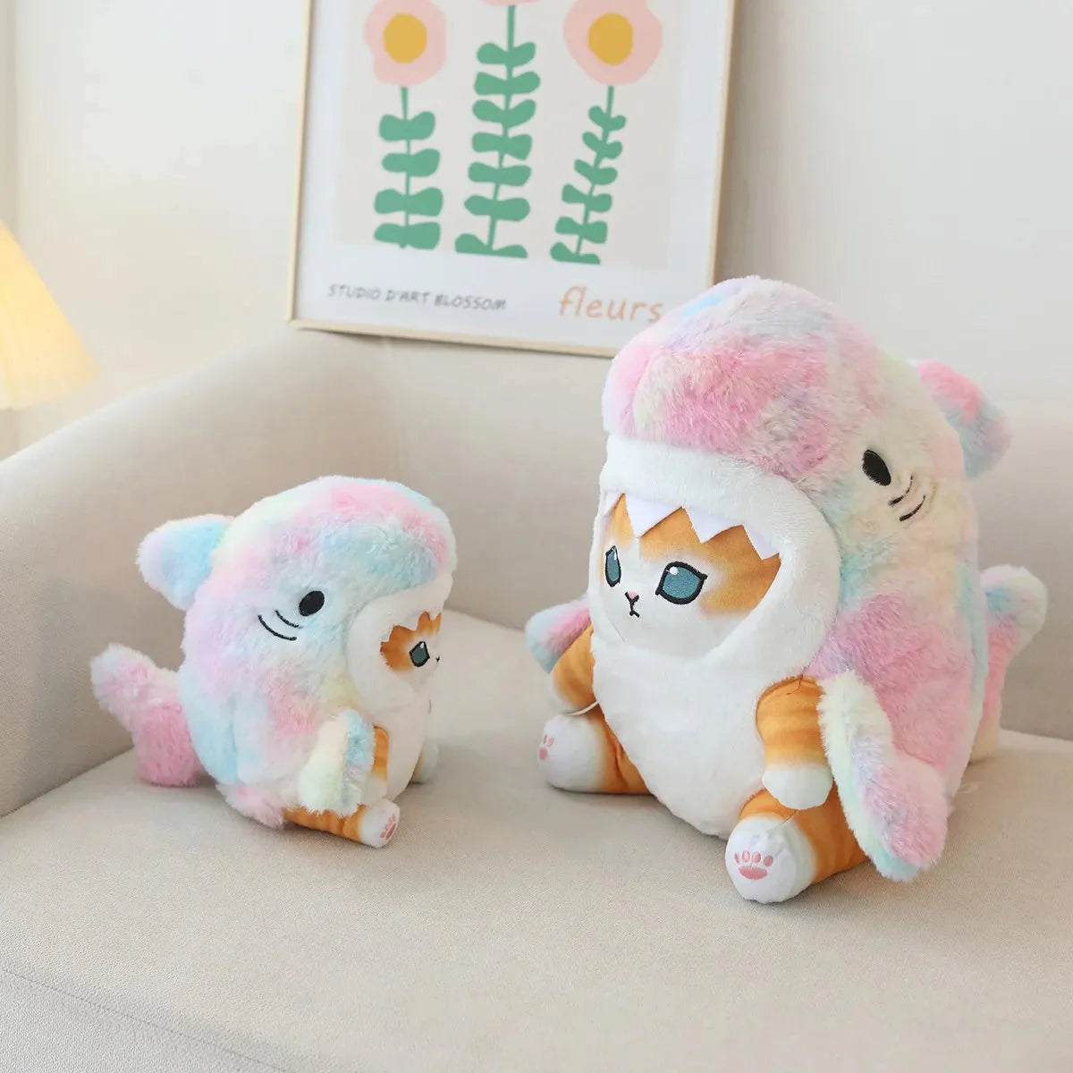 Adorable Fluffy Kawaii Gray Shark Cat Plushies for Cuddly Comfort