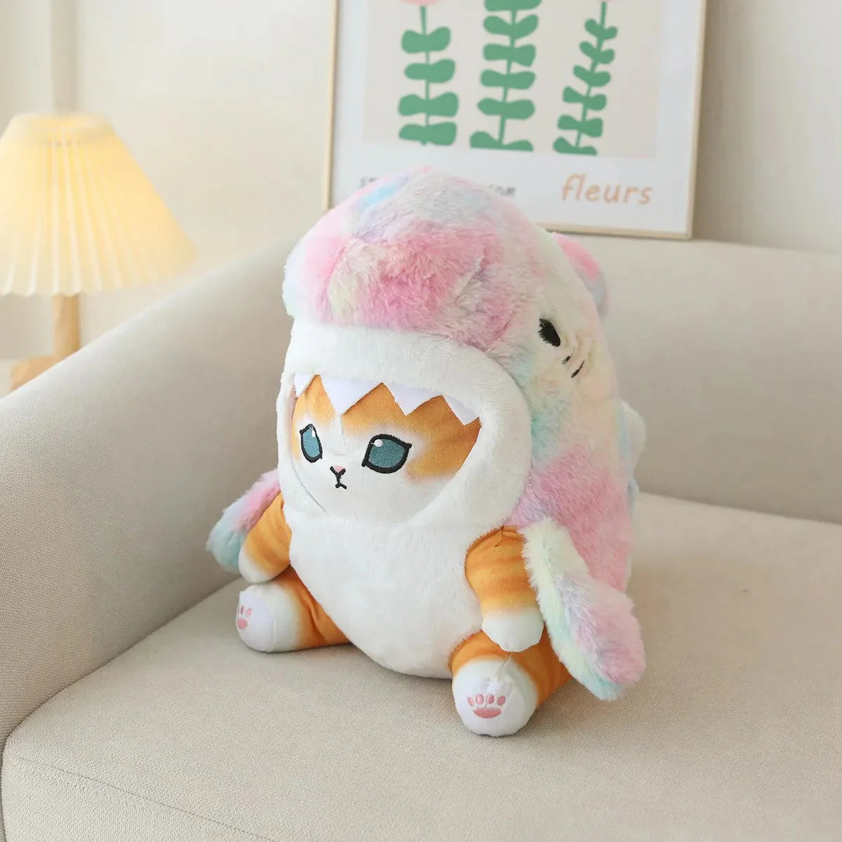 Adorable Fluffy Kawaii Gray Shark Cat Plushies for Cuddly Comfort