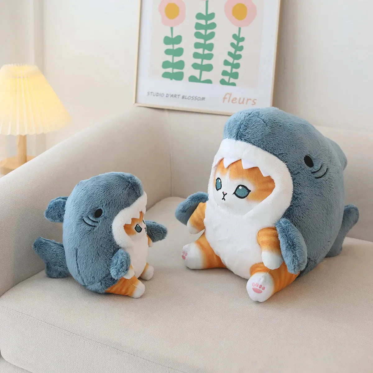 Adorable Fluffy Kawaii Gray Shark Cat Plushies for Cuddly Comfort