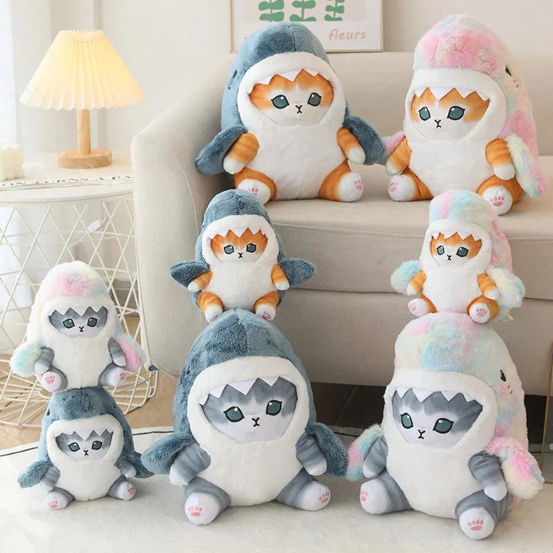 Adorable Fluffy Kawaii Gray Shark Cat Plushies for Cuddly Comfort
