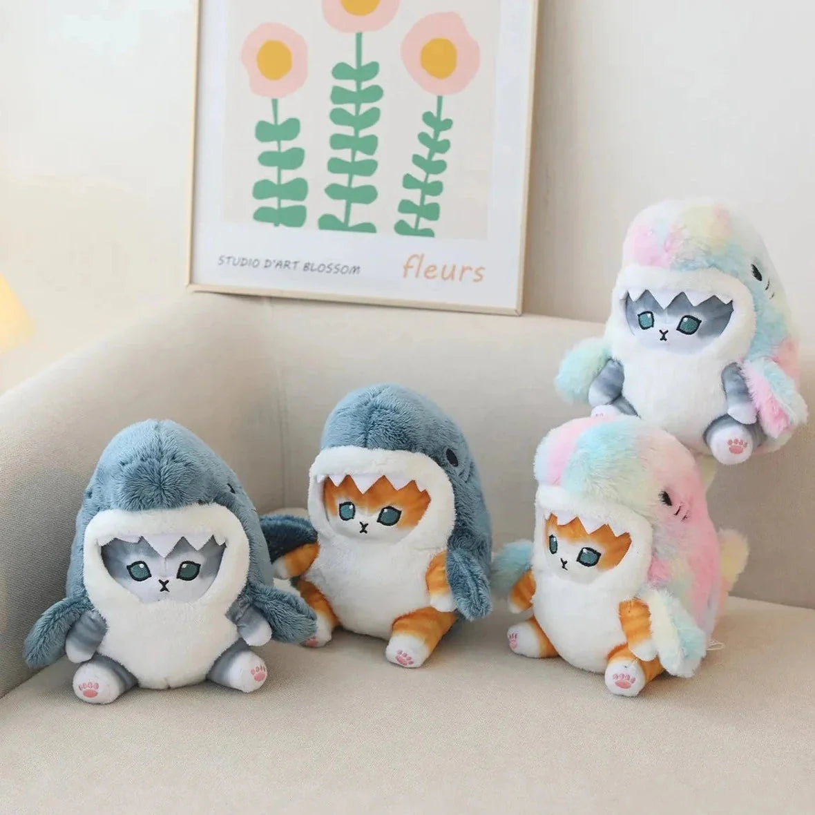 Adorable Fluffy Kawaii Gray Shark Cat Plushies for Cuddly Comfort