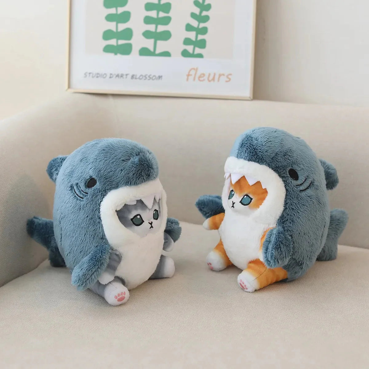 Adorable Fluffy Kawaii Gray Shark Cat Plushies for Cuddly Comfort