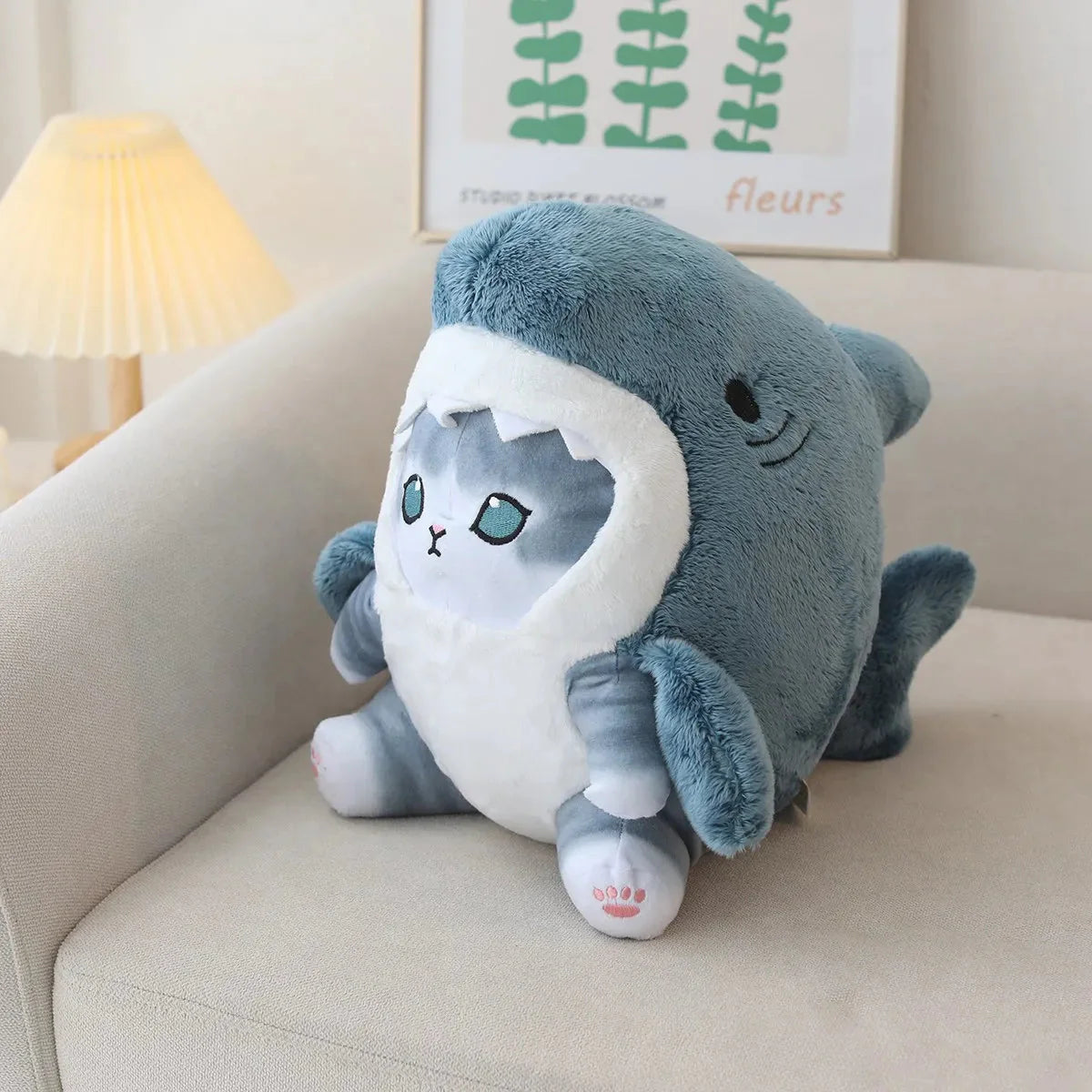 Adorable Fluffy Kawaii Gray Shark Cat Plushies for Cuddly Comfort