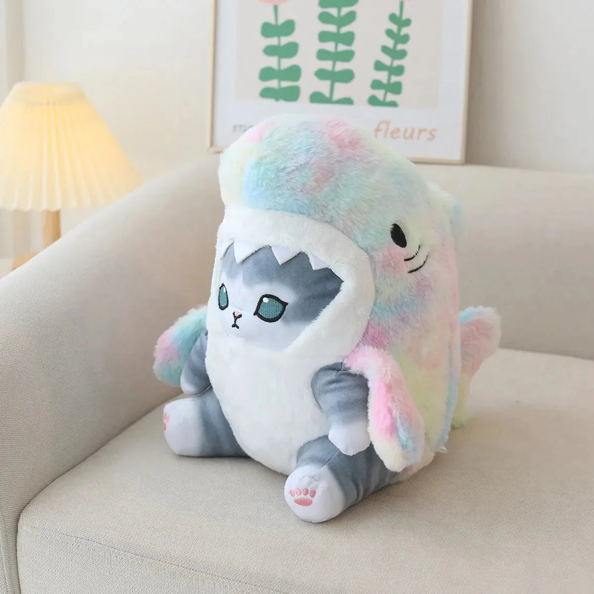 Adorable Fluffy Kawaii Gray Shark Cat Plushies for Cuddly Comfort