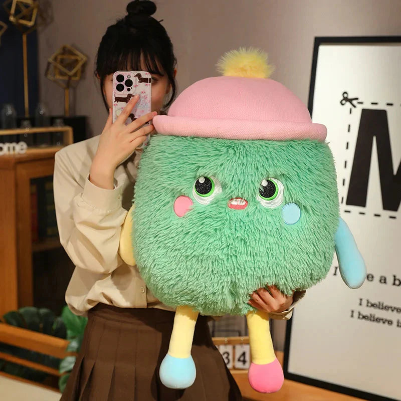 Adorable Fluffy Monster Milk Bottle Plush Toy