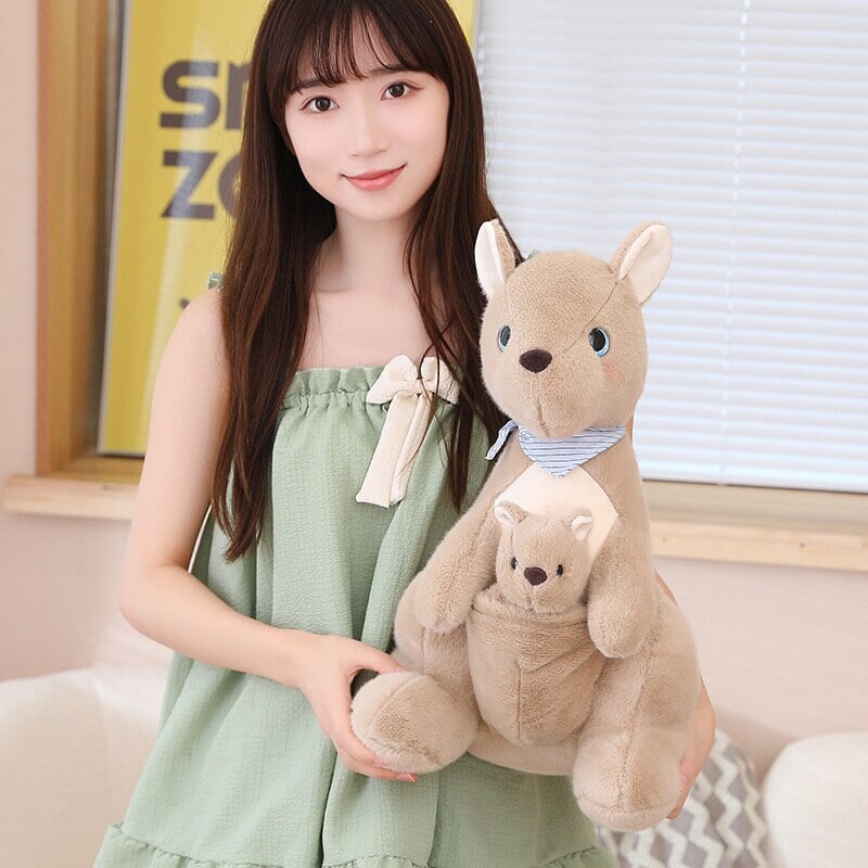 Adorable Fluffy Kangaroo Plushie Set for Mom and Baby