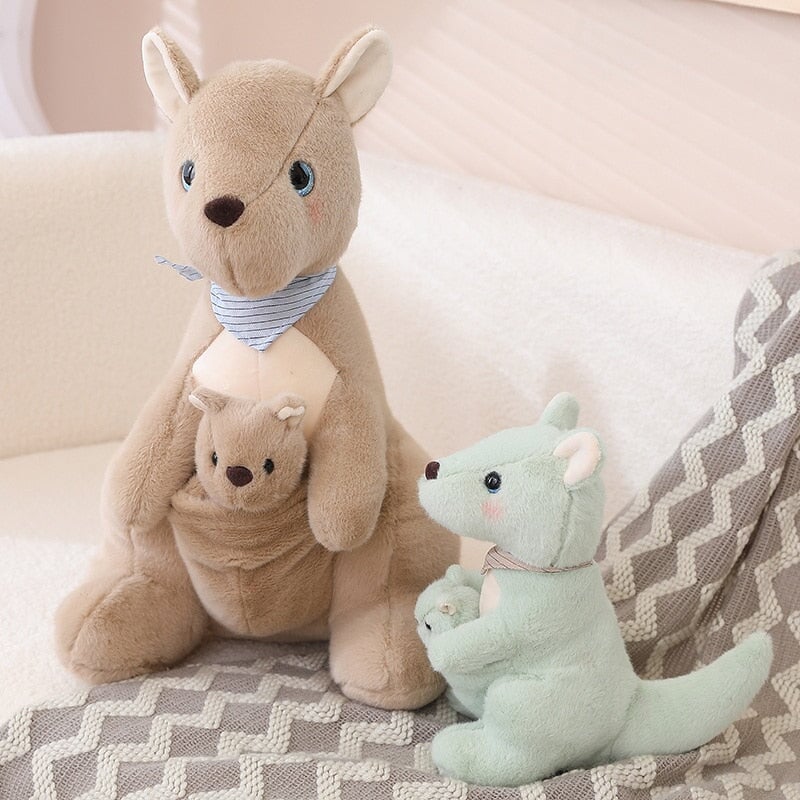 Adorable Fluffy Kangaroo Plushie Set for Mom and Baby