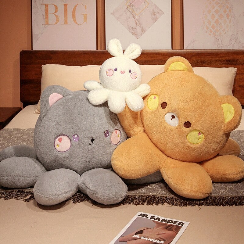 Adorable Fluffy Plushies: Octo-Animal Fox, Cat, Bunny, and Bear Collection