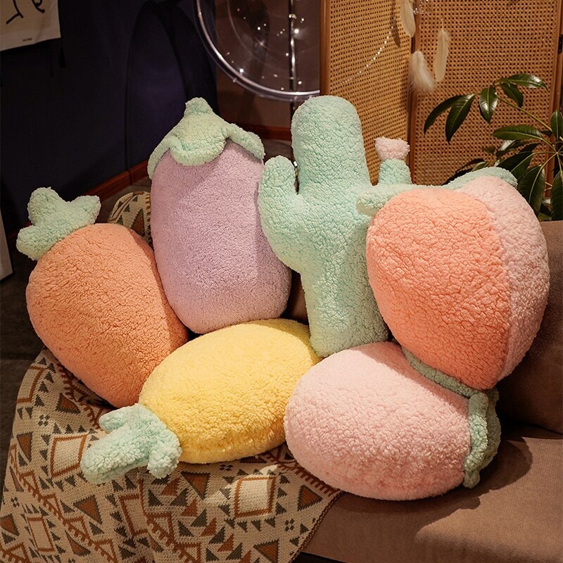 Adorable Fluffy Plushie Collection of Pastel Fruit and Veggie Friends