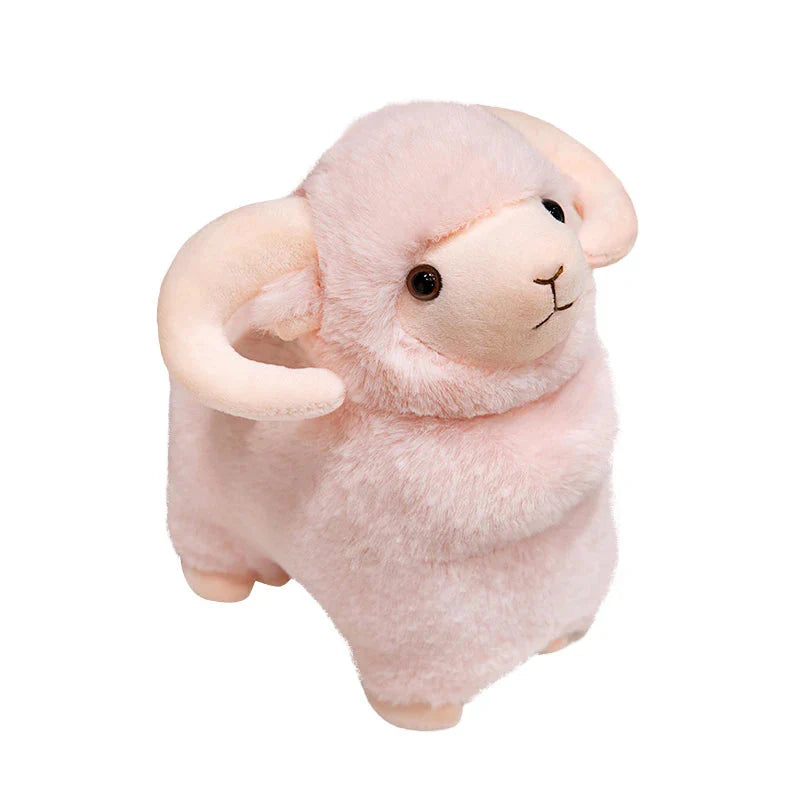 Adorable Fluffy Pink and White Sheep Ram Plush Toys