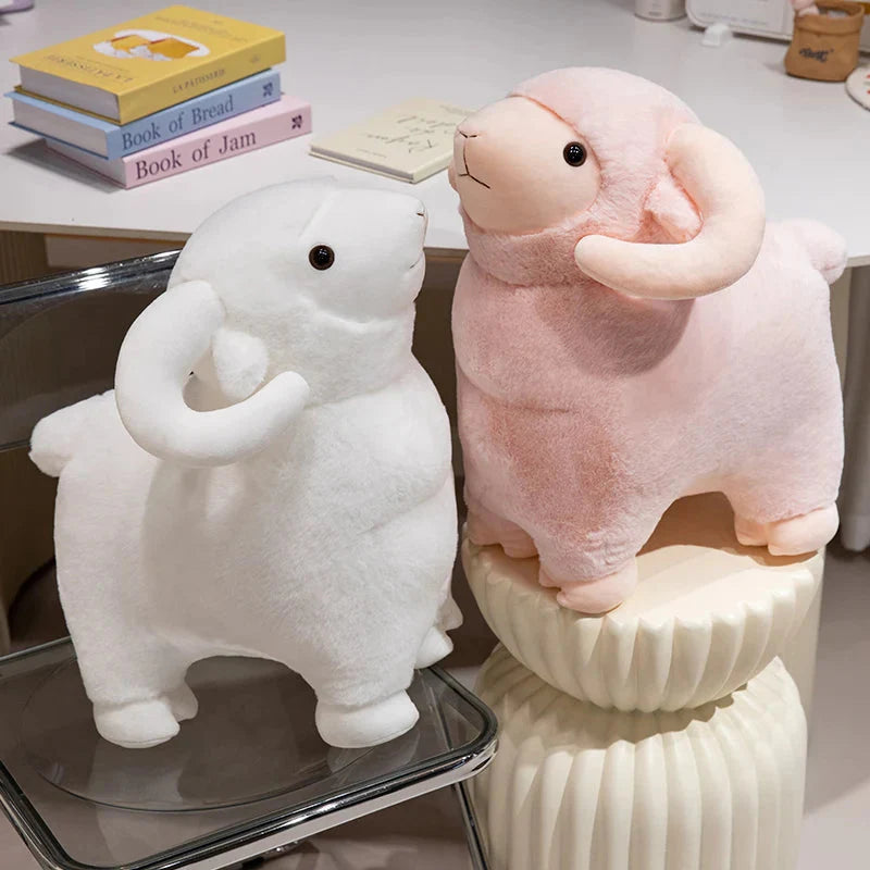 Adorable Fluffy Pink and White Sheep Ram Plush Toys