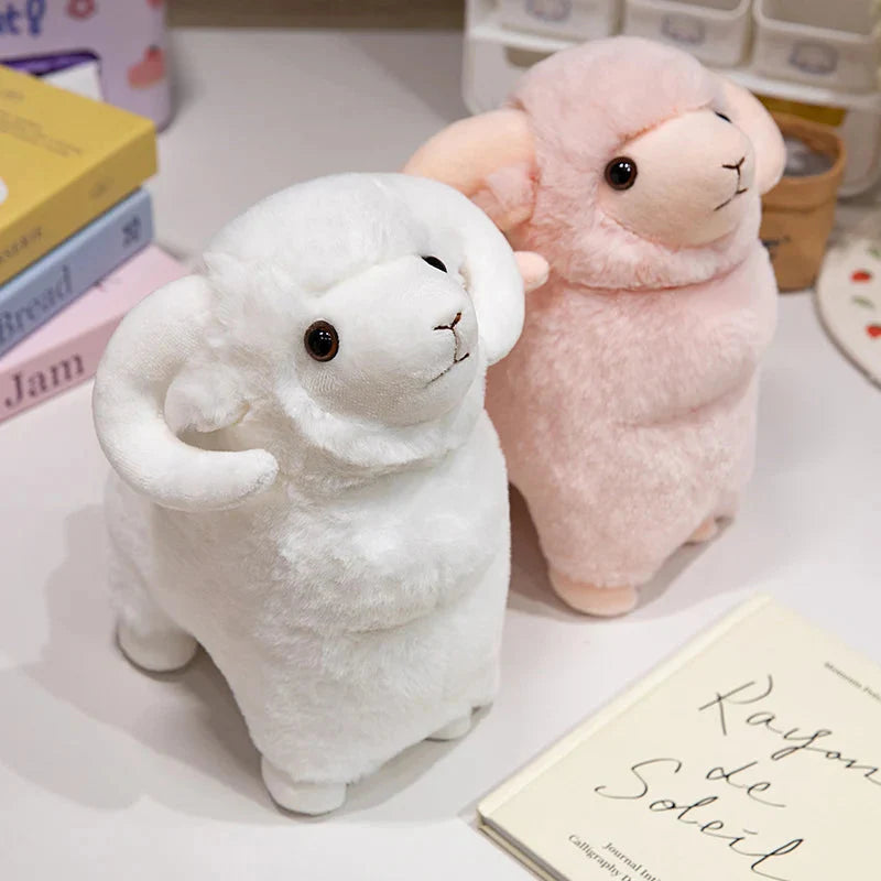 Adorable Fluffy Pink and White Sheep Ram Plush Toys