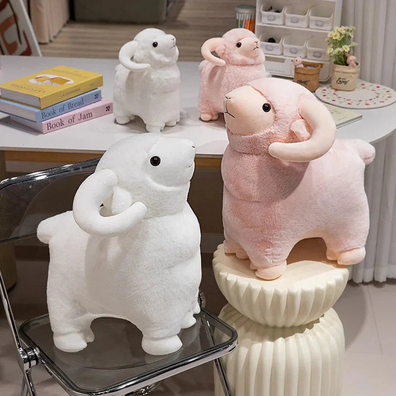 Adorable Fluffy Pink and White Sheep Ram Plush Toys