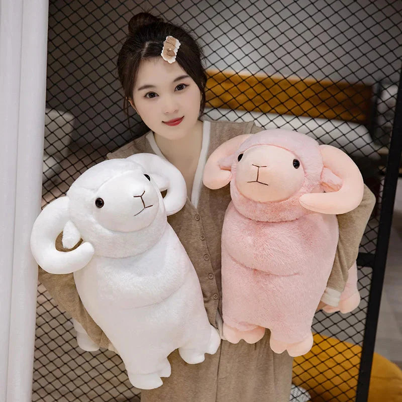 Adorable Fluffy Pink and White Sheep Ram Plush Toys