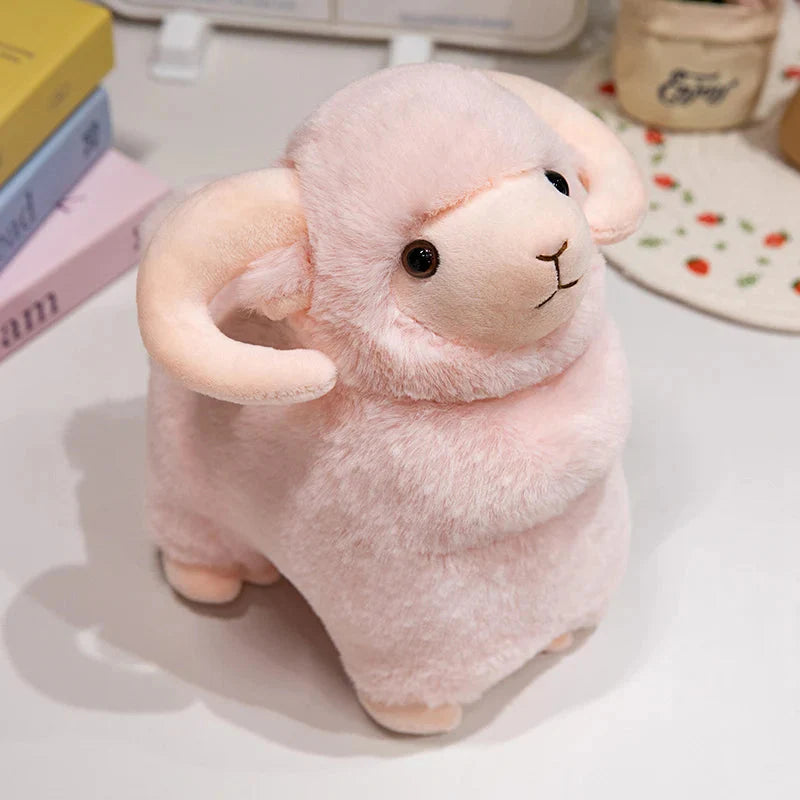 Adorable Fluffy Pink and White Sheep Ram Plush Toys