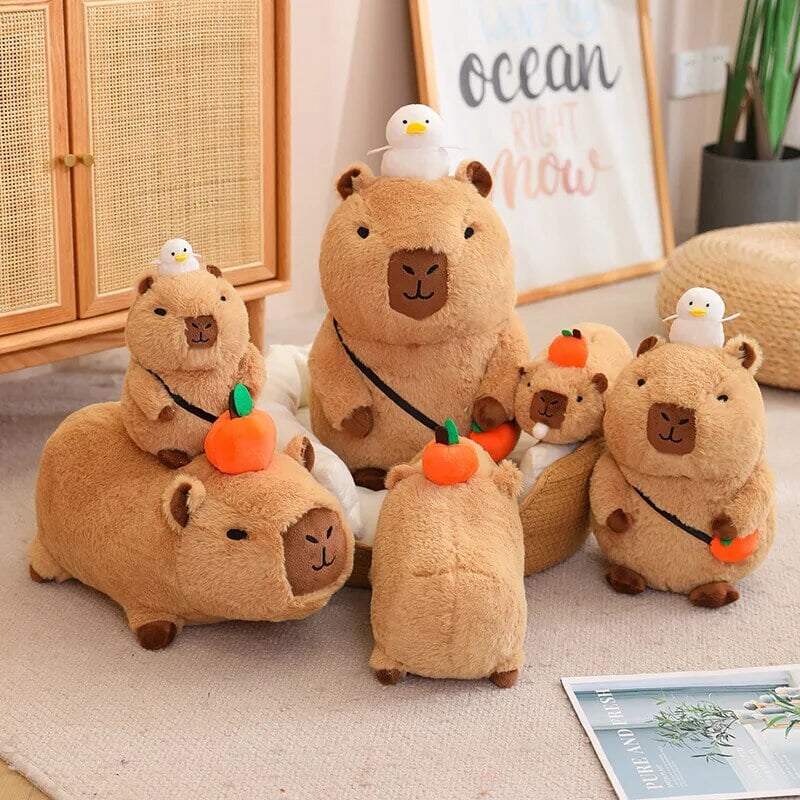 Cozy Capybara Cuddle Buddy with Vibrant Orange Plushie