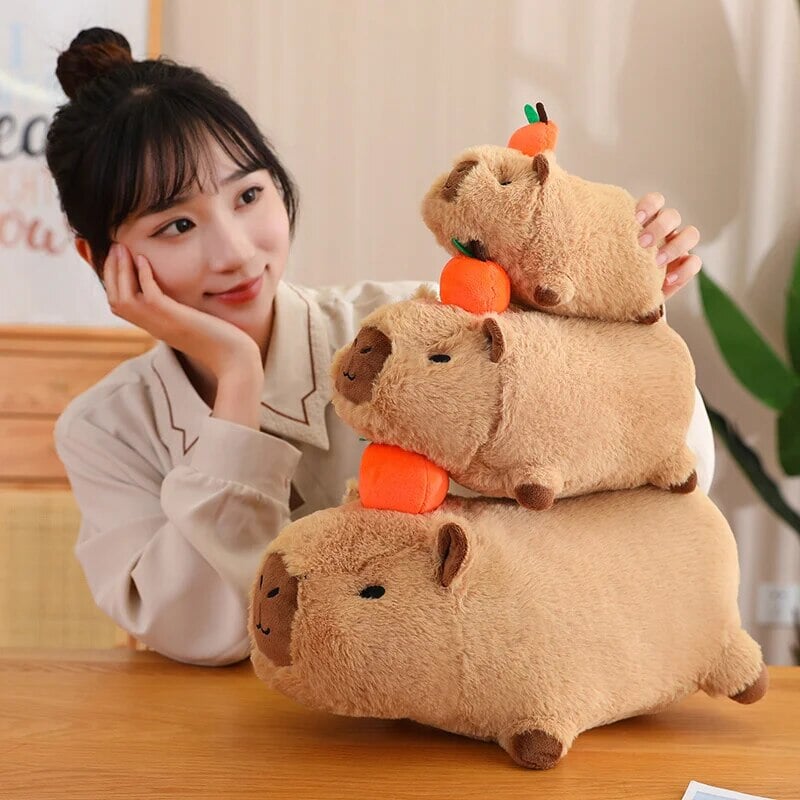 Cozy Capybara Cuddle Buddy with Vibrant Orange Plushie