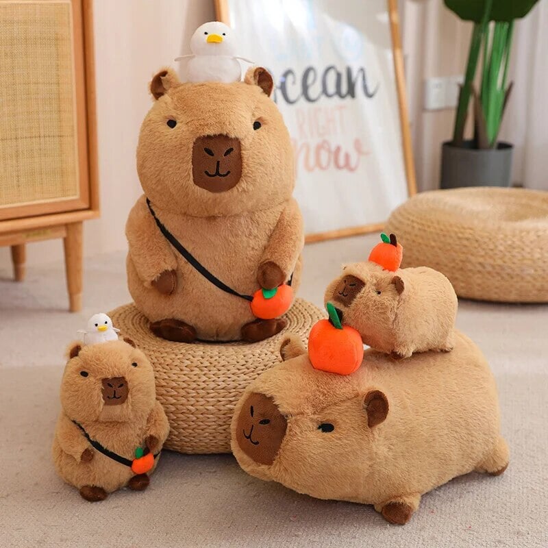 Cozy Capybara Cuddle Buddy with Vibrant Orange Plushie