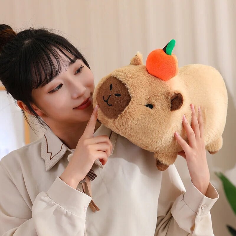 Cozy Capybara Cuddle Buddy with Vibrant Orange Plushie