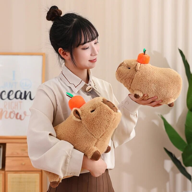 Cozy Capybara Cuddle Buddy with Vibrant Orange Plushie