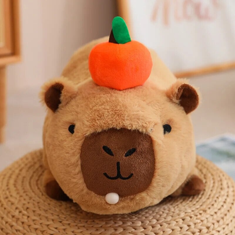 Cozy Capybara Cuddle Buddy with Vibrant Orange Plushie