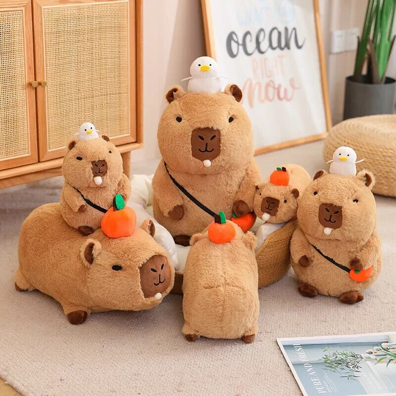 Cozy Capybara Cuddle Buddy with Vibrant Orange Plushie