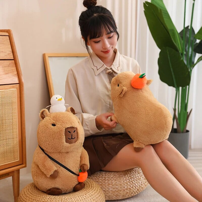 Cozy Capybara Cuddle Buddy with Vibrant Orange Plushie