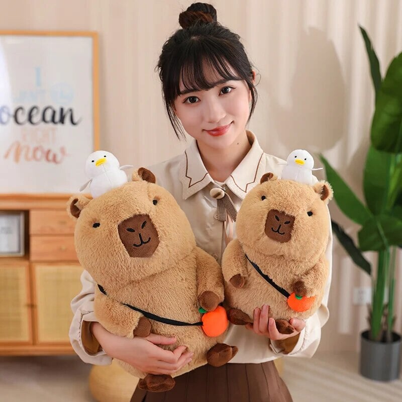 Cozy Capybara Cuddle Buddy with Vibrant Orange Plushie