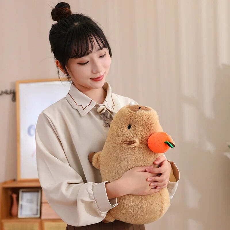 Cozy Capybara Cuddle Buddy with Vibrant Orange Plushie