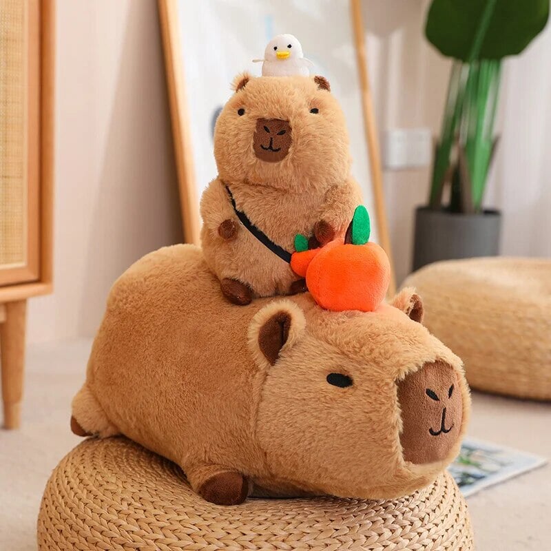 Cozy Capybara Cuddle Buddy with Vibrant Orange Plushie