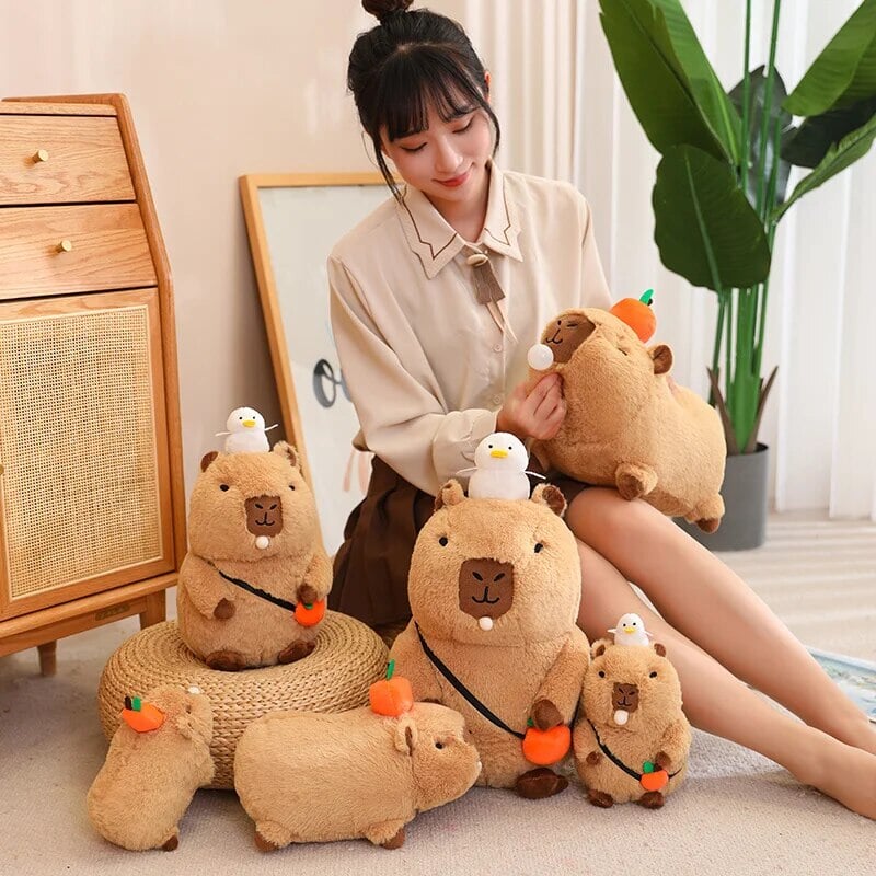 Cozy Capybara Cuddle Buddy with Vibrant Orange Plushie
