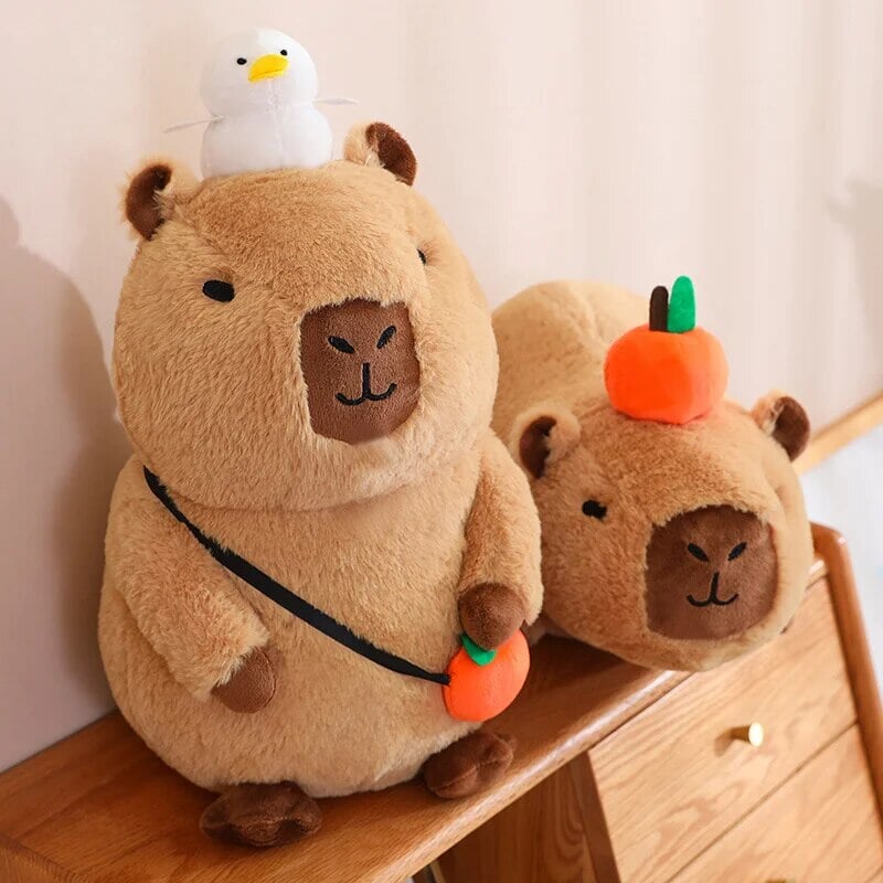 Cozy Capybara Cuddle Buddy with Vibrant Orange Plushie