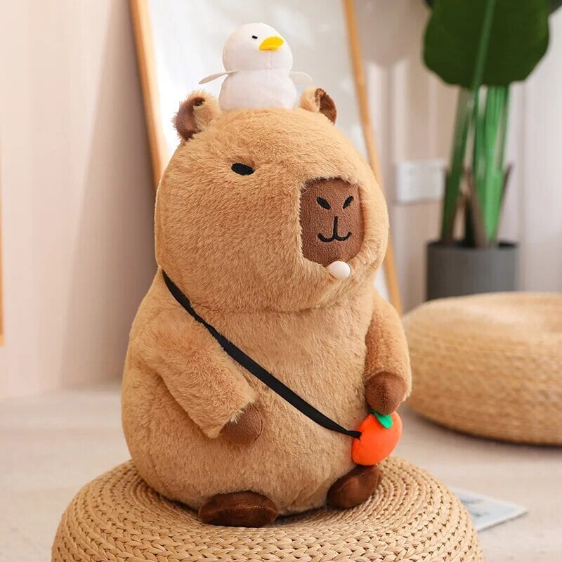 Cozy Capybara Cuddle Buddy with Vibrant Orange Plushie