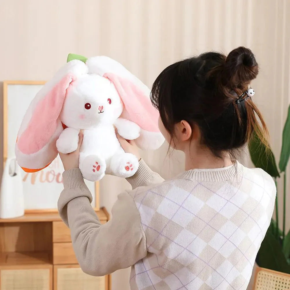 Adorable Fluffy Bunny Plushie with Strawberry and Carrot Accents - Zip Up Design!