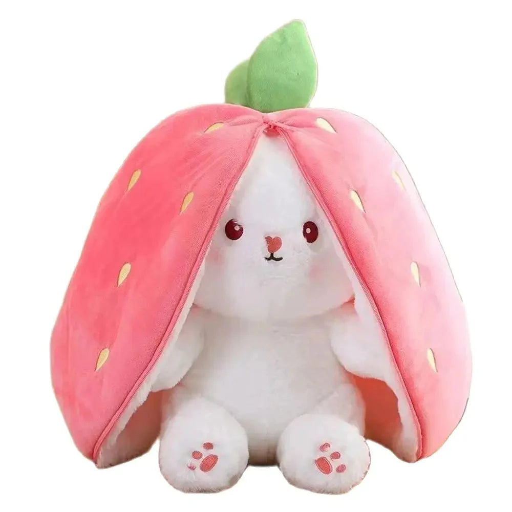 Adorable Fluffy Bunny Plushie with Strawberry and Carrot Accents - Zip Up Design!