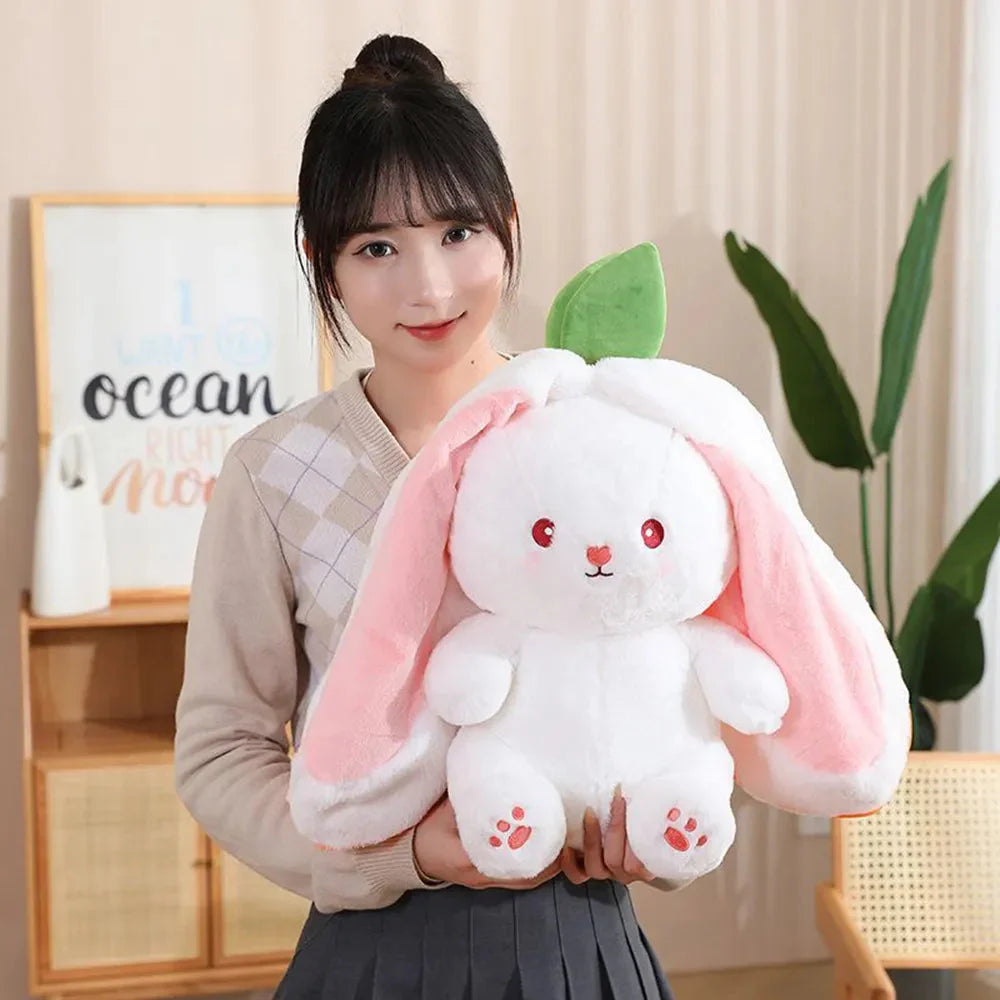 Adorable Fluffy Bunny Plushie with Strawberry and Carrot Accents - Zip Up Design!