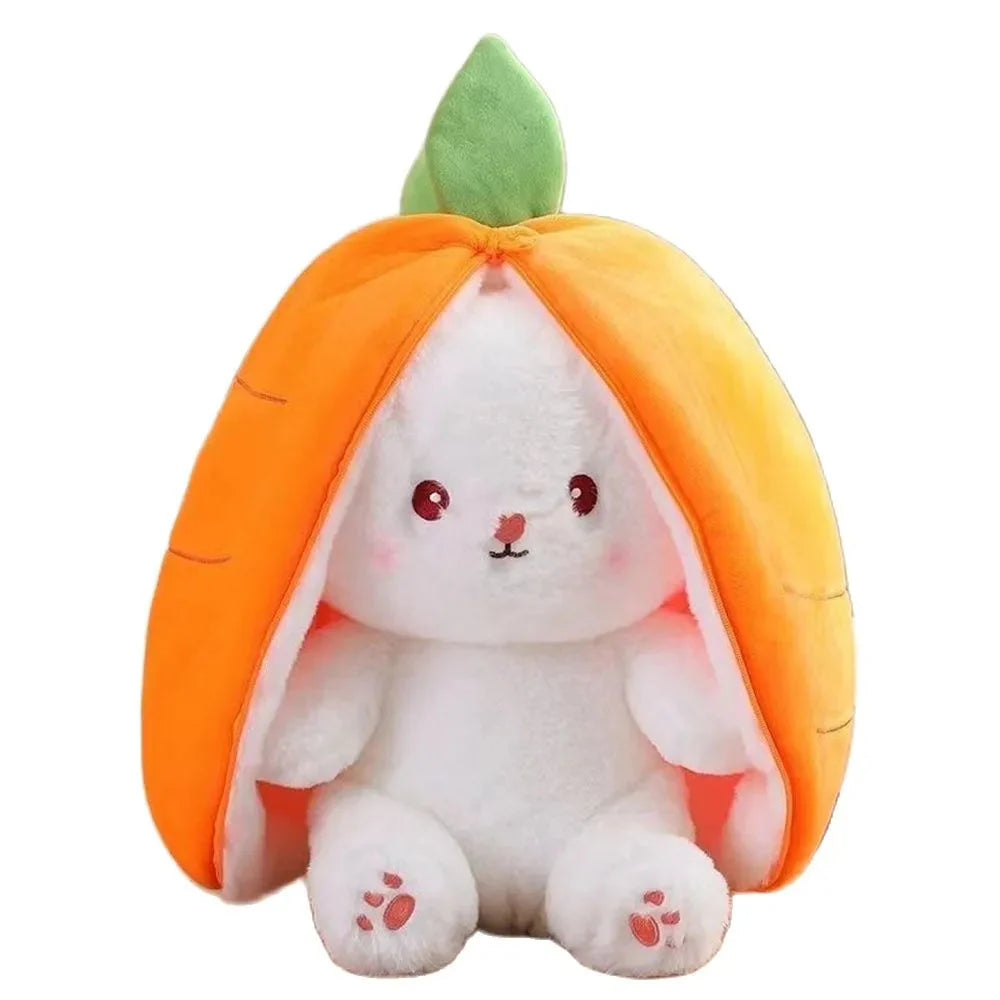 Adorable Fluffy Bunny Plushie with Strawberry and Carrot Accents - Zip Up Design!