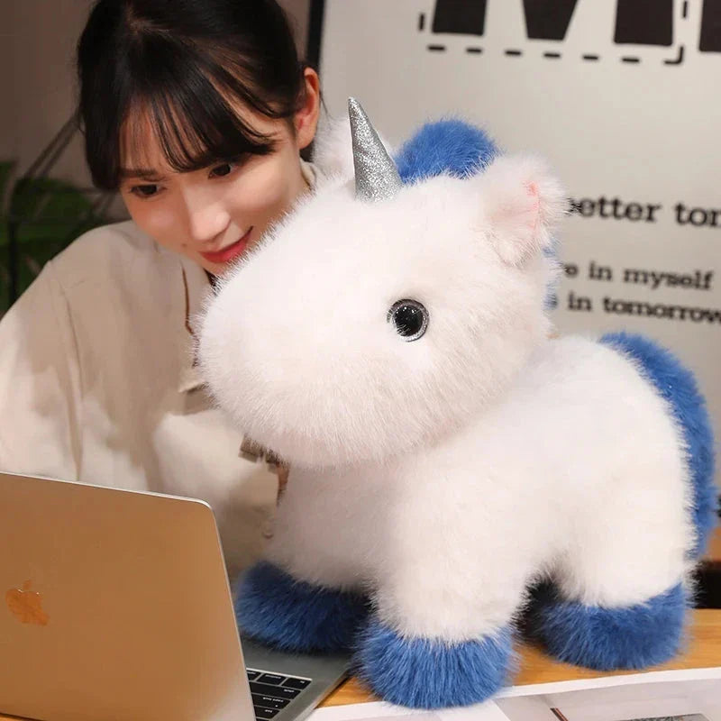 Adorable Fluffy Chibi Unicorn Plushie in White, Blue, and Purple