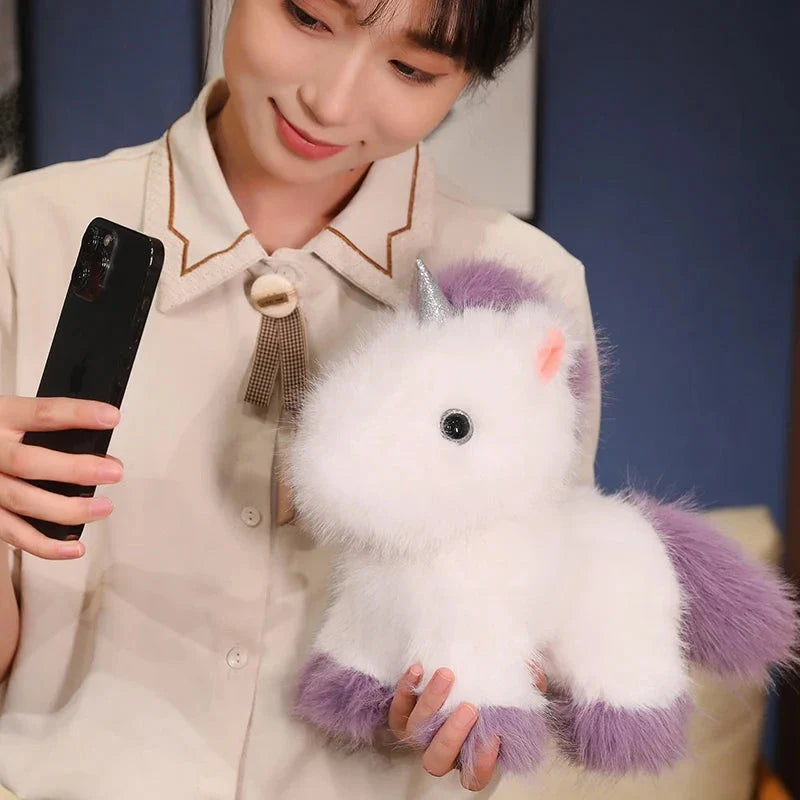 Adorable Fluffy Chibi Unicorn Plushie in White, Blue, and Purple
