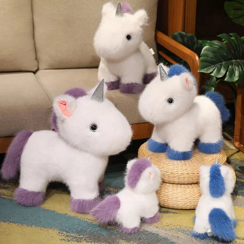 Adorable Fluffy Chibi Unicorn Plushie in White, Blue, and Purple