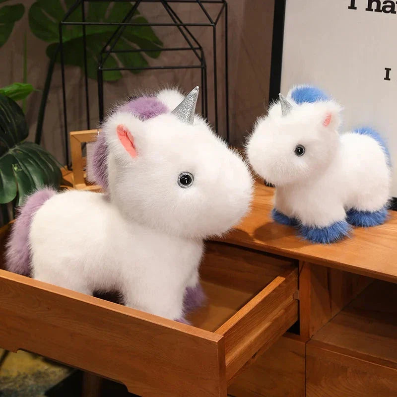 Adorable Fluffy Chibi Unicorn Plushie in White, Blue, and Purple