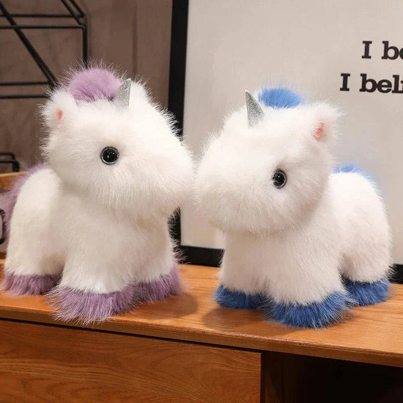 Adorable Fluffy Chibi Unicorn Plushie in White, Blue, and Purple