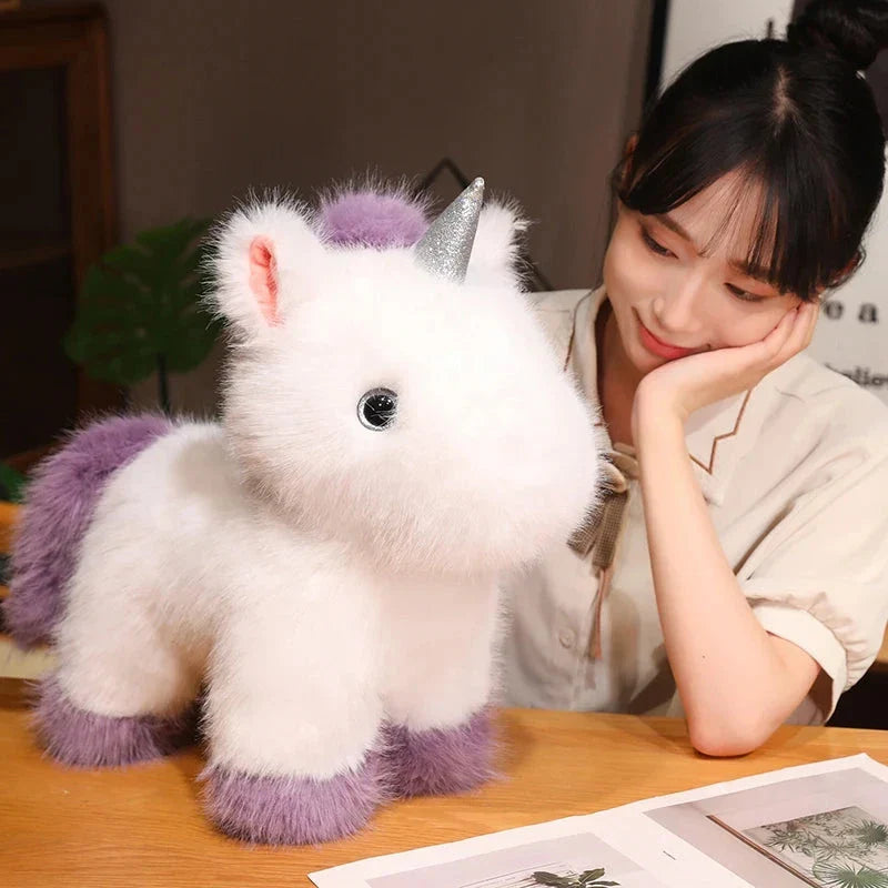 Adorable Fluffy Chibi Unicorn Plushie in White, Blue, and Purple
