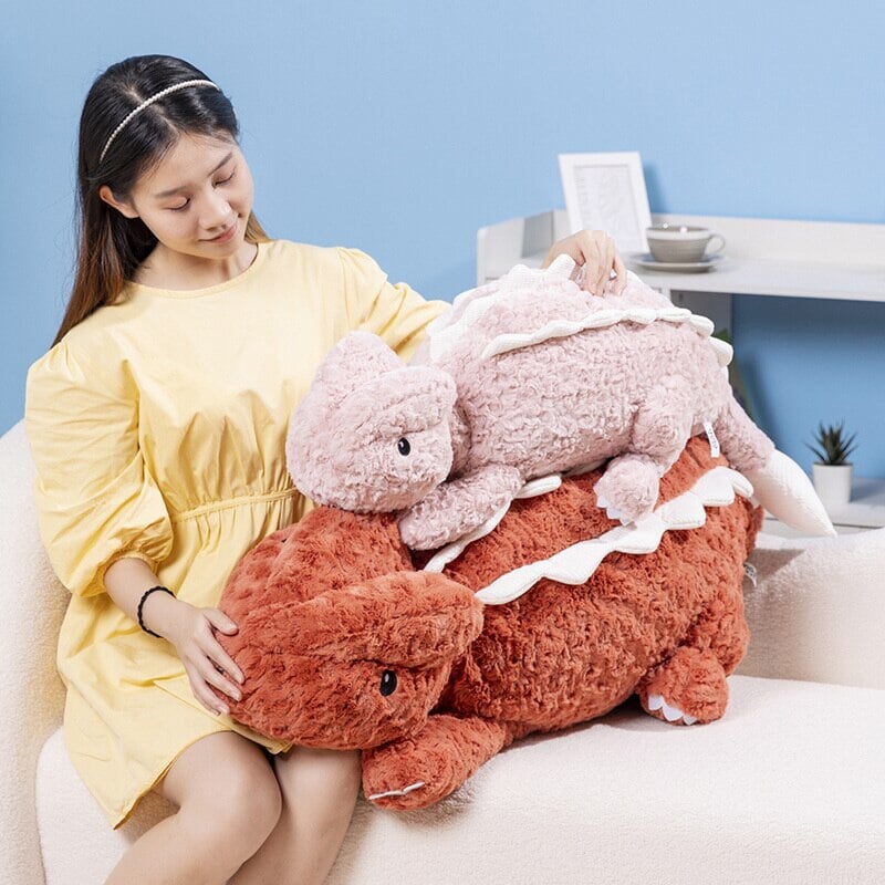 Adorable Fuzzy Plush Pink and Red Lizard Friends