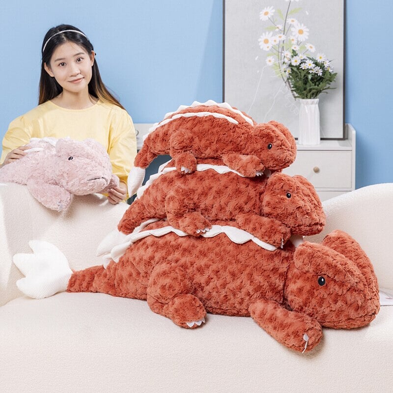 Adorable Fuzzy Plush Pink and Red Lizard Friends