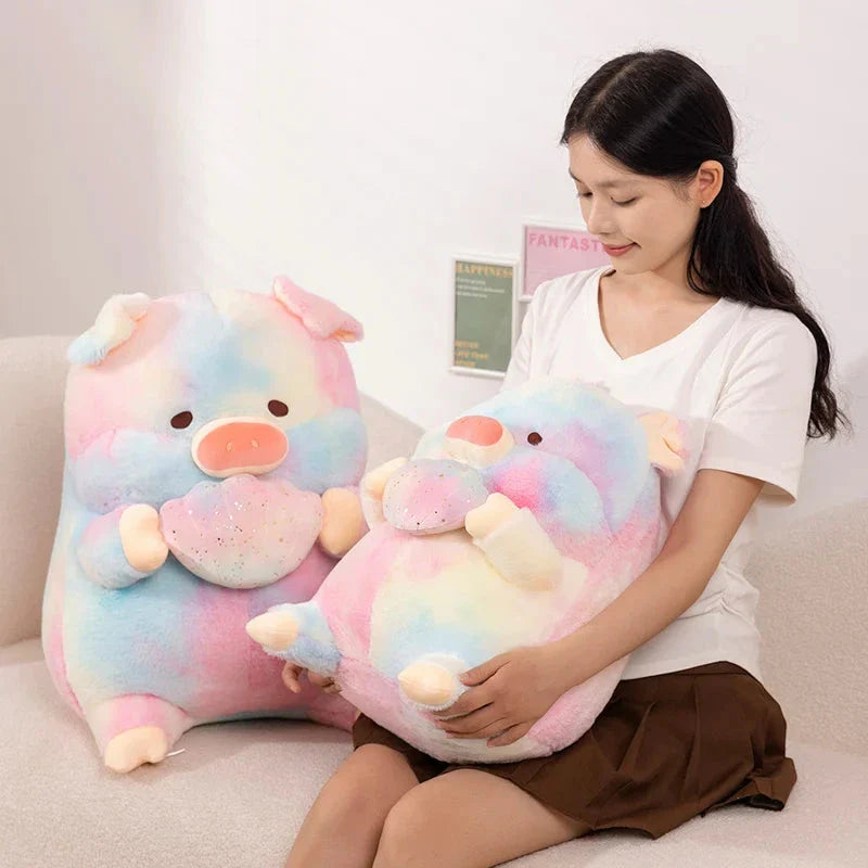 Sparkling Galaxy Rainbow Pig Plushie with Shell