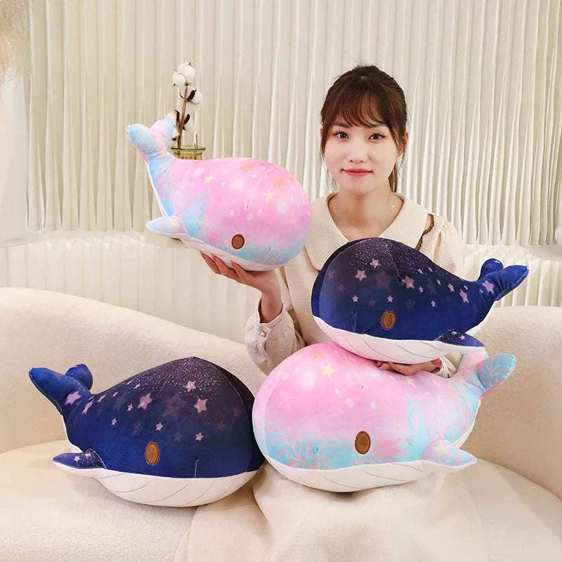 Adorable Galaxy-Inspired Kawaii Blue and Pink Whale Plush Toys