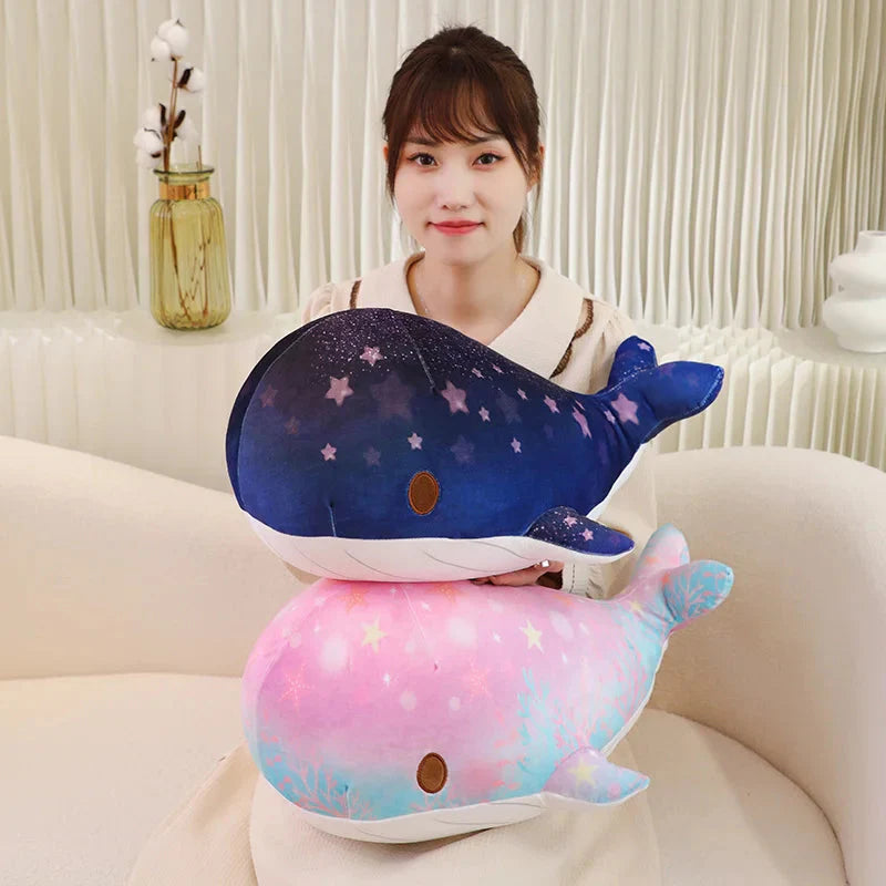 Adorable Galaxy-Inspired Kawaii Blue and Pink Whale Plush Toys
